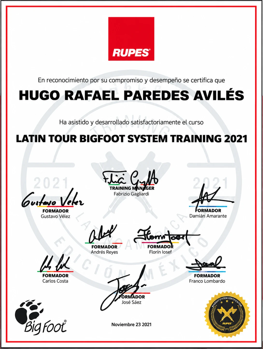Certificación RUPES BigFoot System Training