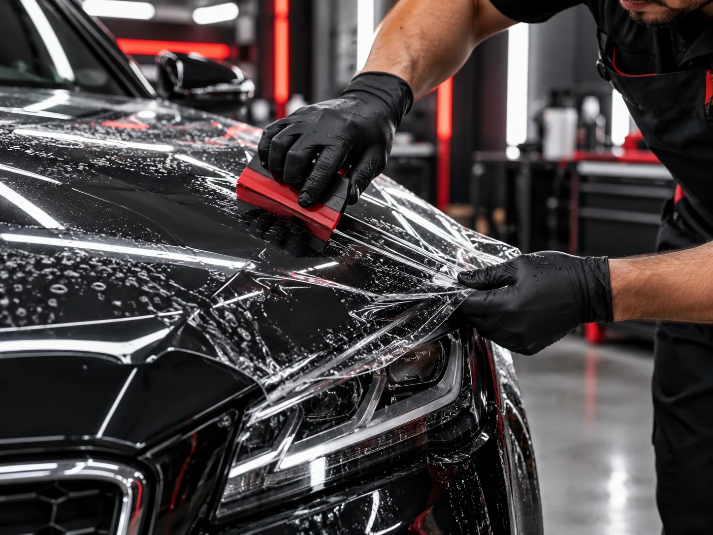 Instalación profesional de película PPF sobre pintura automotriz